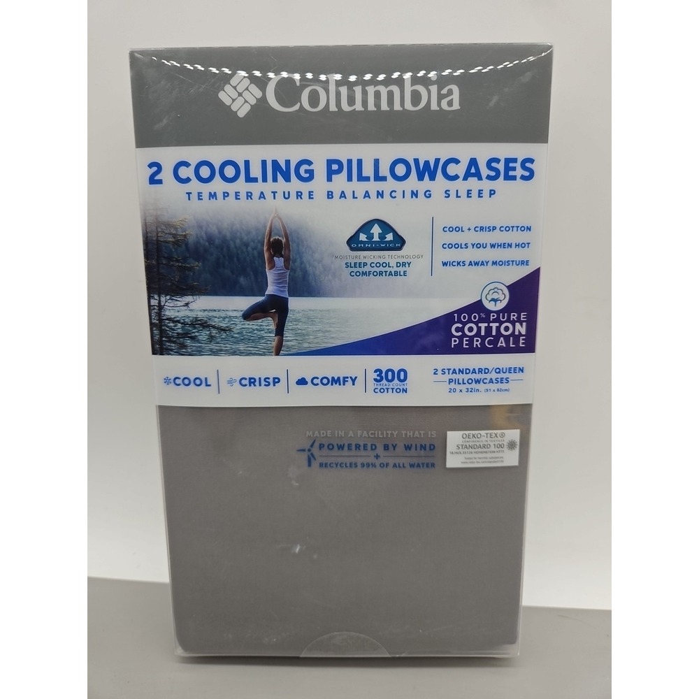 Columbia 2 Cooling Pillowcases 300 Thread Count Cotton Standard/Queen New